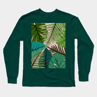 Tropical Leaf Selection Green and Pink Long Sleeve T-Shirt